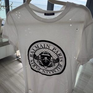 Balmain white Tee with Black Emblem